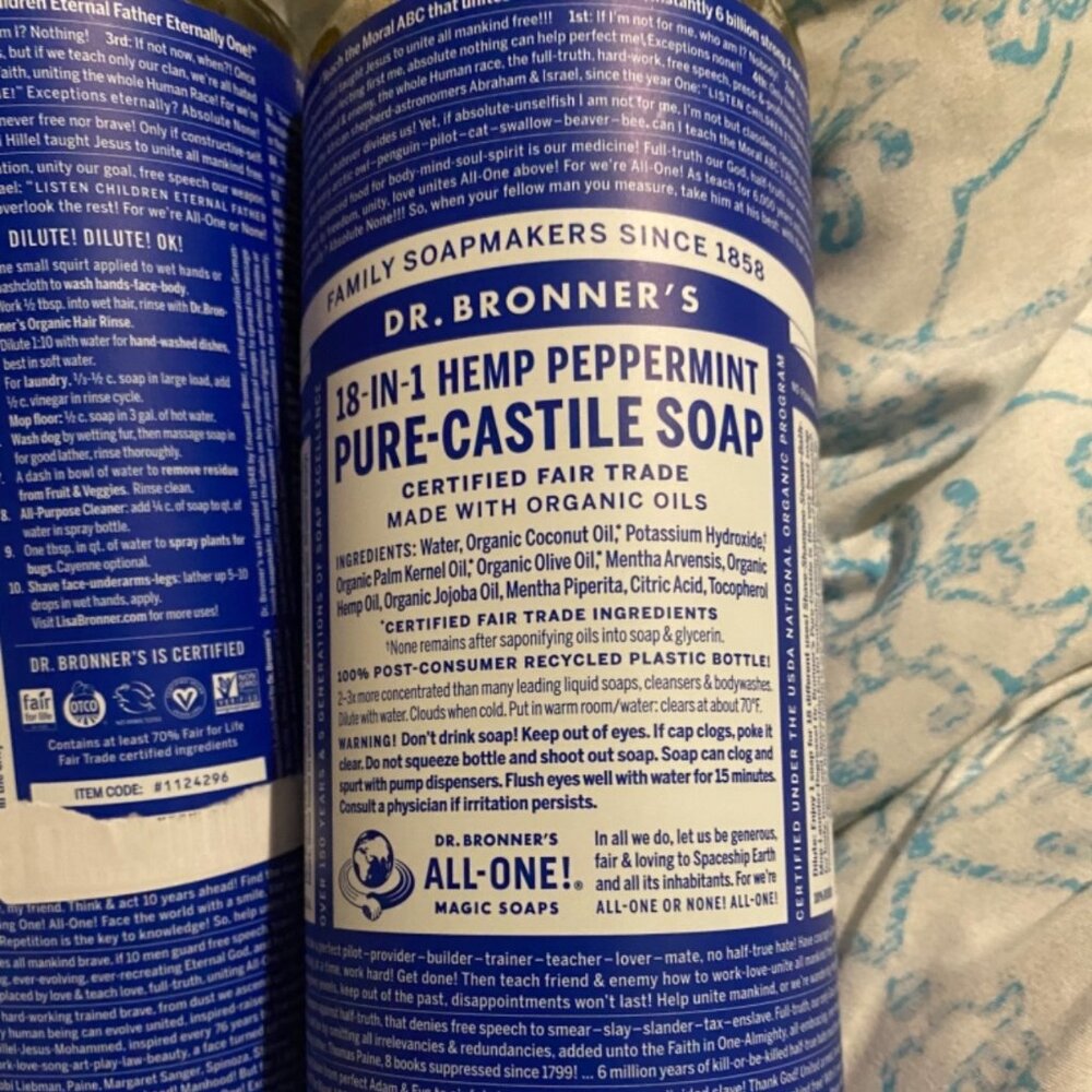 Dr. Bronner's  HEMP Peppermint Pure Castile Every Thing 18 ~ 1 Soap 32oz